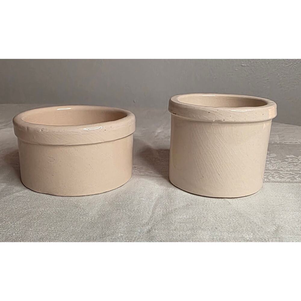 Pair of Small Vintage Early American Stoneware 6 oz. Crock Bowls Unmarked